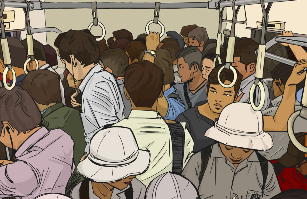 Commuters in a public transport mode in the city