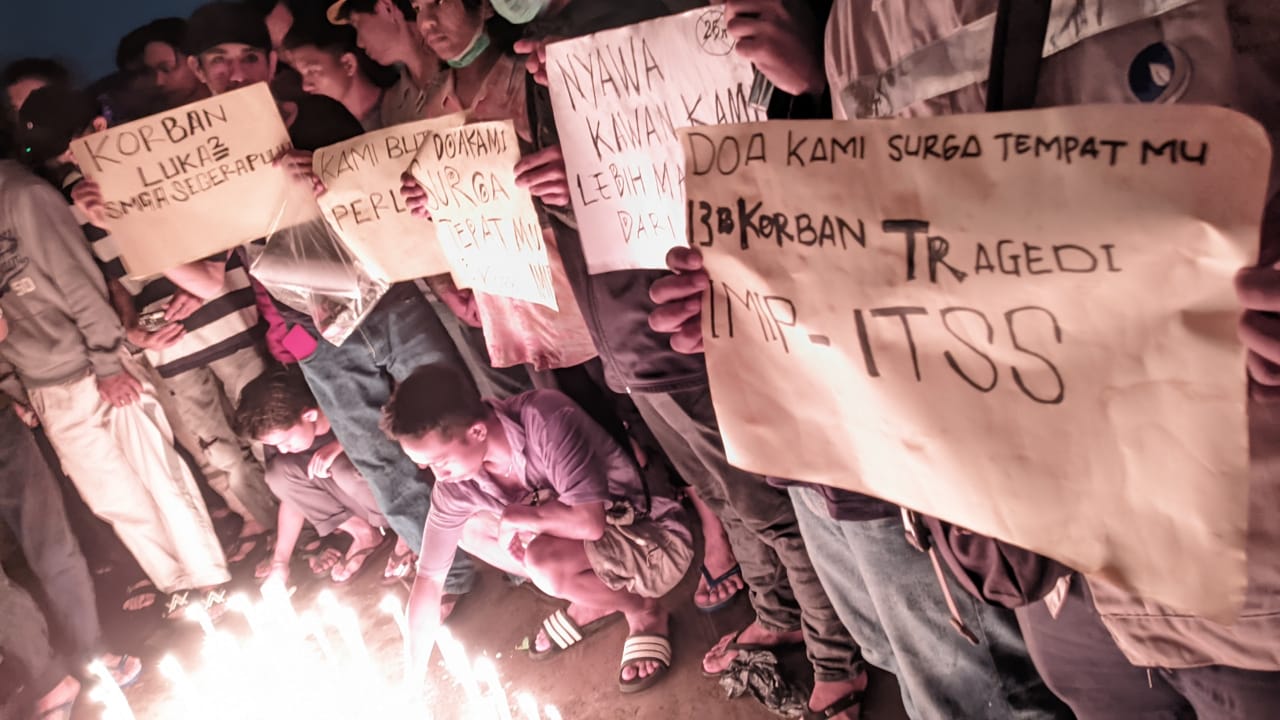 Tragedi buruh peleburan nikel Morowali. (Foto: Solidaritas Buruh IMIP Morowali)