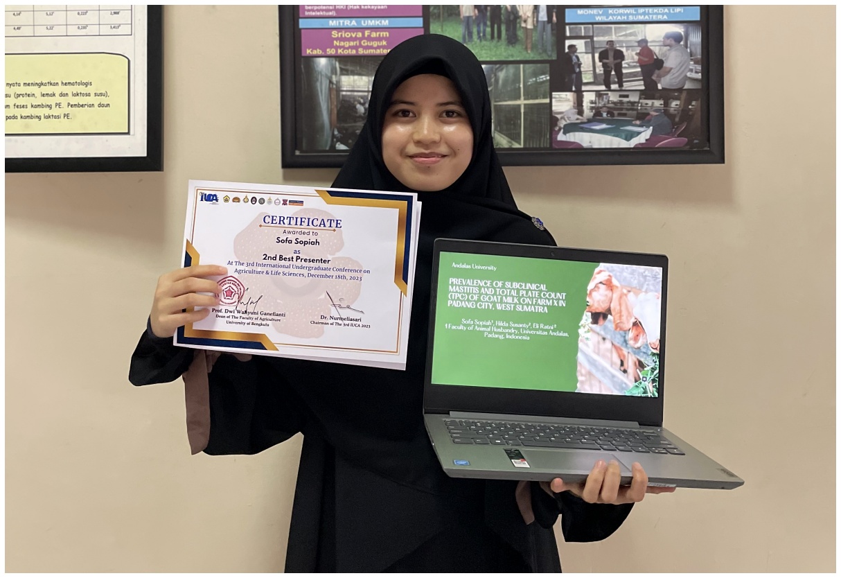 Penyakit hewan ternak mastitis subkliinis diteliti mahasiswa Fakultas Peternakan (Faterna) Universitas Andalas, Padang, Sumatera, Sofa Sopiah. (Foto: Unand)